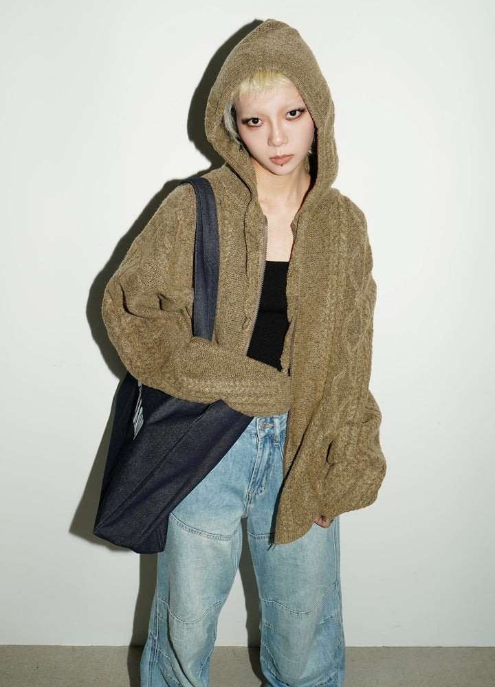 【MICHINNYON】Knit design full zip style hoodie  MY0022