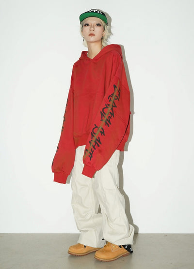 【MICHINNYON】Dull base color oversized silhouette long sleeve pullover hoodie  MY0023