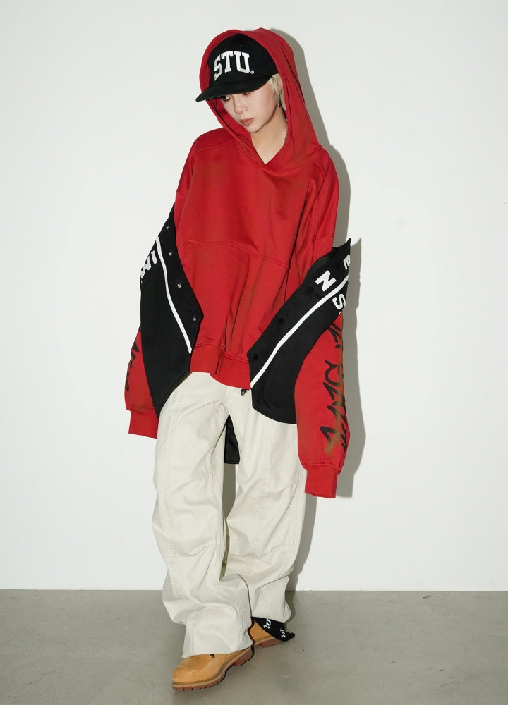 【MICHINNYON】Dull base color oversized silhouette long sleeve pullover hoodie  MY0023