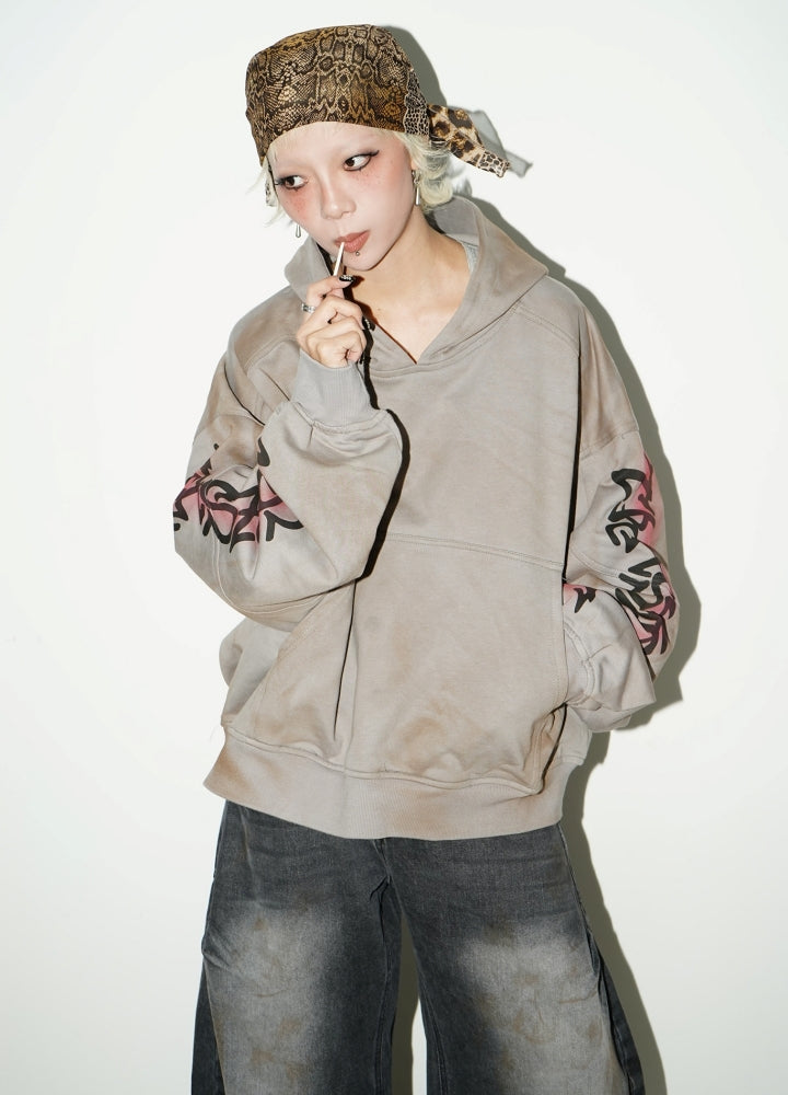 【MICHINNYON】Dull base color oversized silhouette long sleeve pullover hoodie  MY0023