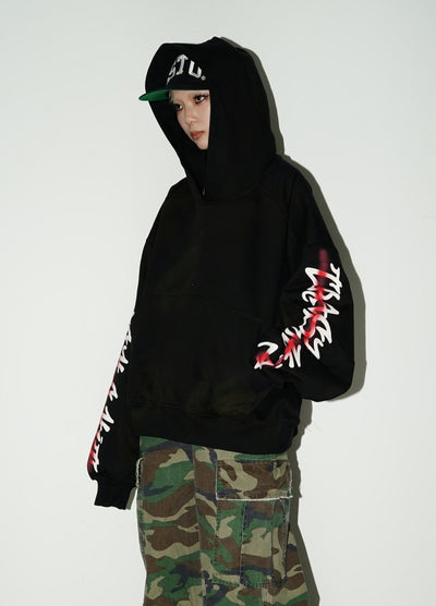 【MICHINNYON】Dull base color oversized silhouette long sleeve pullover hoodie  MY0023