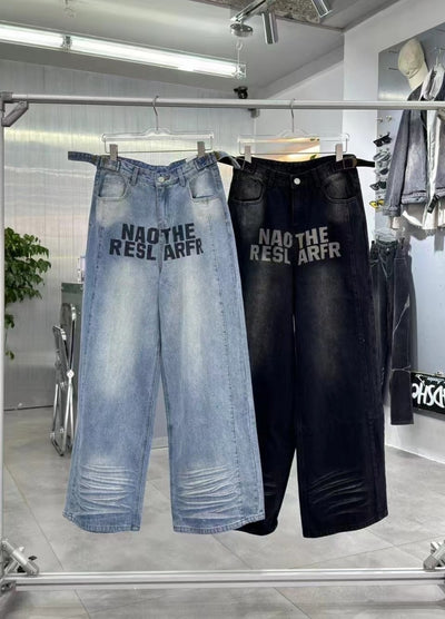 【MICHINNYON】Front modern initial wash wide basic denim pants  MY0024