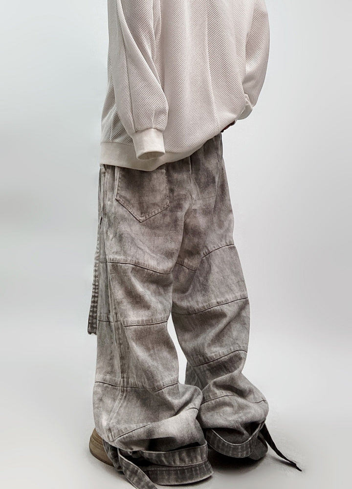 【UUCSCC】Vintage dull color random distressed wide denim pants  US0073