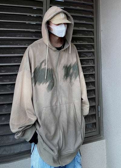 【UUCSCC】Dull base color full zip design villain hoodie  US0075