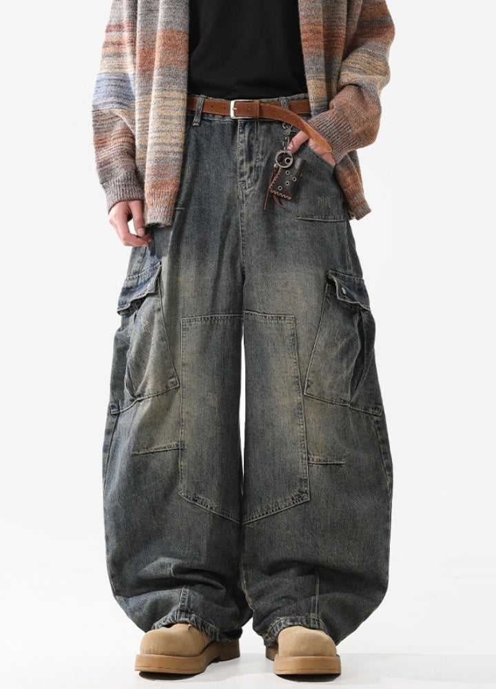 【ACRARDIC】Over-wide silhouette vintage denim cargo pants  AI0026