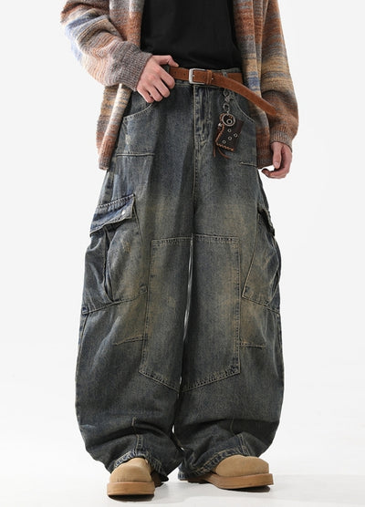 【ACRARDIC】Over-wide silhouette vintage denim cargo pants  AI0026