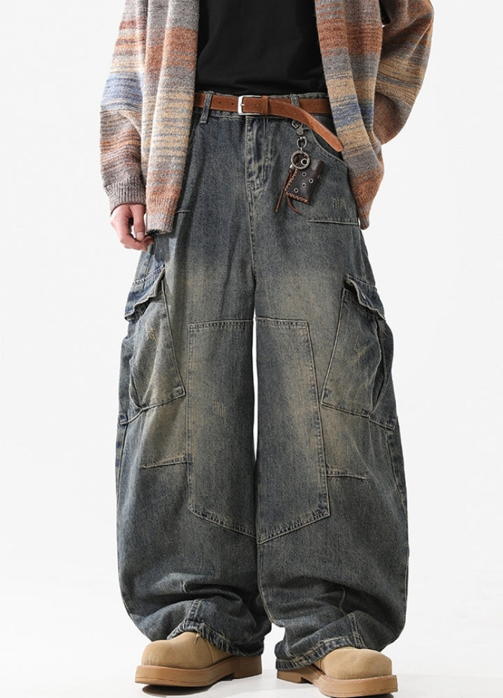 【ACRARDIC】Over-wide silhouette vintage denim cargo pants  AI0026