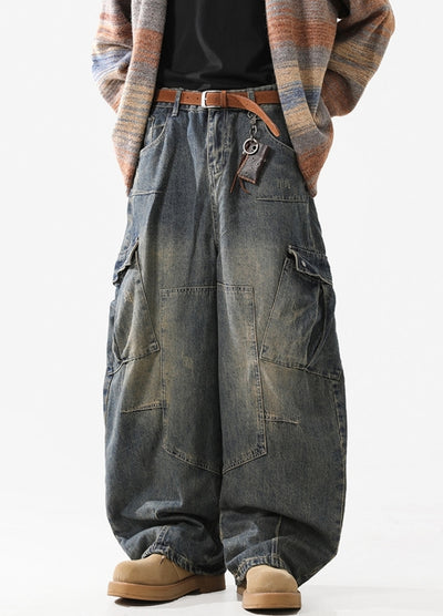 【ACRARDIC】Over-wide silhouette vintage denim cargo pants  AI0026