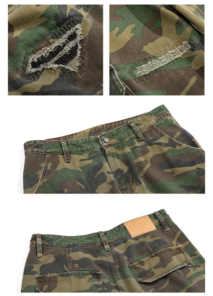 【ACRARDIC】Grunge camo style wide straight damaged cargo pants  AI0027