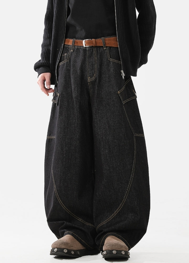 【ACRARDIC】Balloon wide silhouette stitch line design denim pants  AI0033