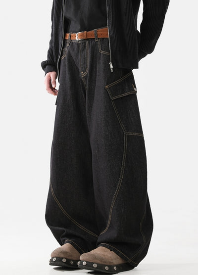 【ACRARDIC】Balloon wide silhouette stitch line design denim pants  AI0033