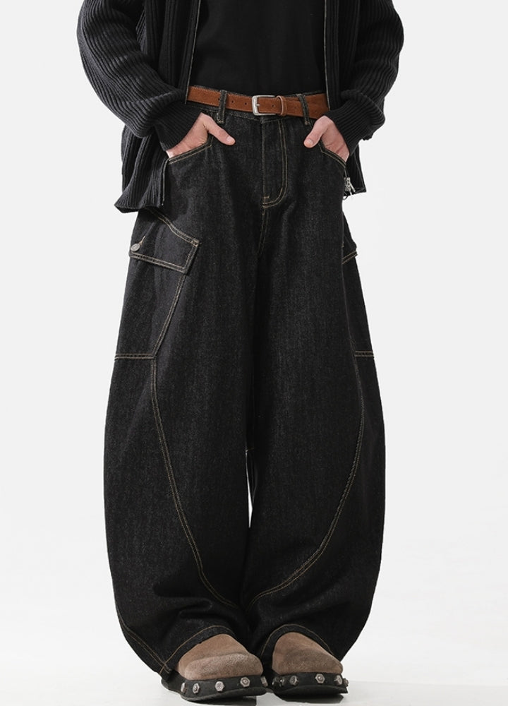 【ACRARDIC】Balloon wide silhouette stitch line design denim pants  AI0033