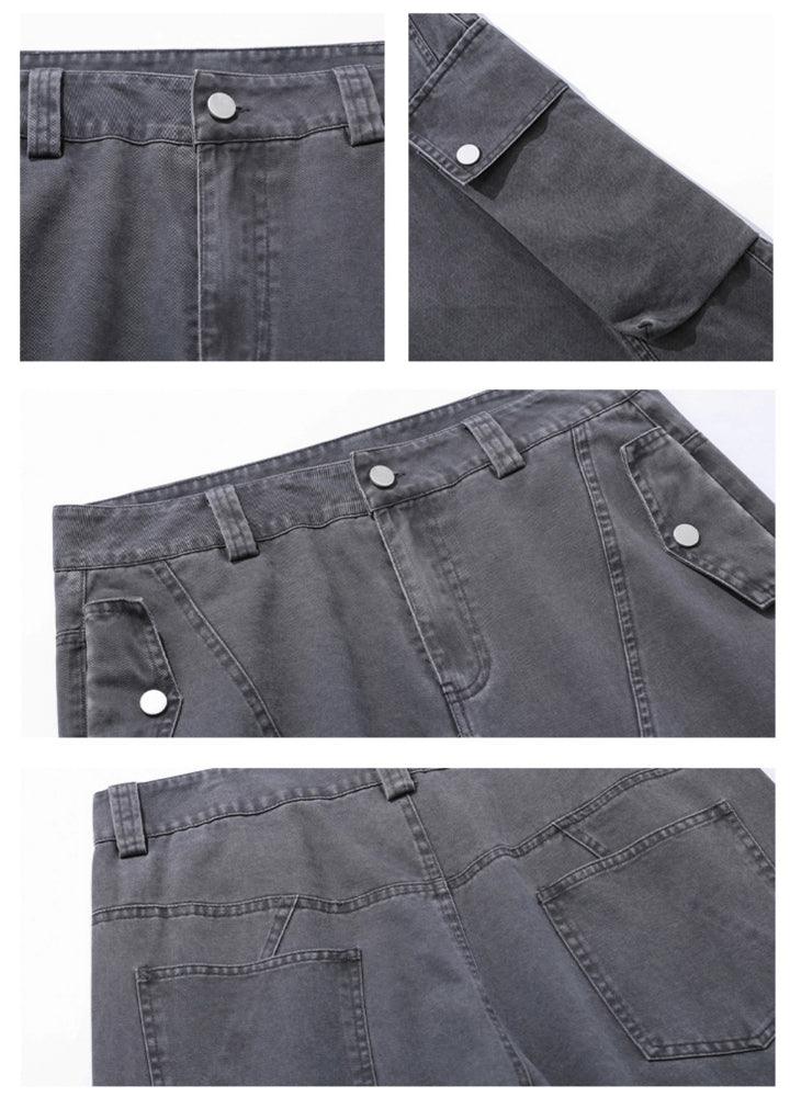 【ACRARDIC】Wide straight silhouette side line slim cargo denim pants  AI0035