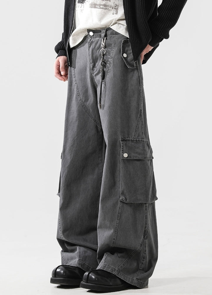 【ACRARDIC】Wide straight silhouette side line slim cargo denim pants  AI0035