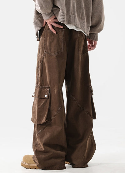 【ACRARDIC】Wide straight silhouette side line slim cargo denim pants  AI0035