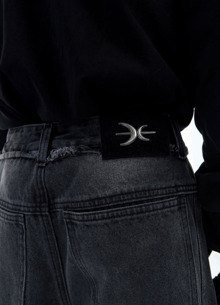 【Culture E】Knee Damage Line Wash Black Denim Pants  CE0162