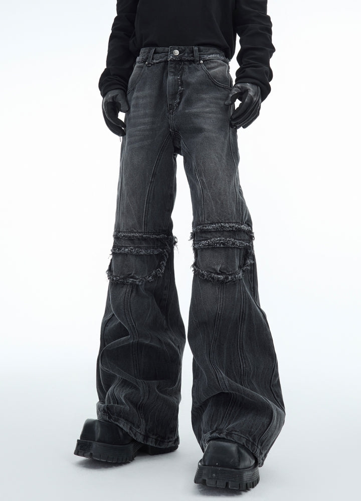 【Culture E】Knee Damage Line Wash Black Denim Pants  CE0162