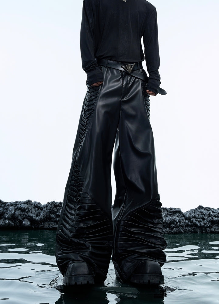 【Culture E】Gimmick design wide silhouette leather pants  CE0168