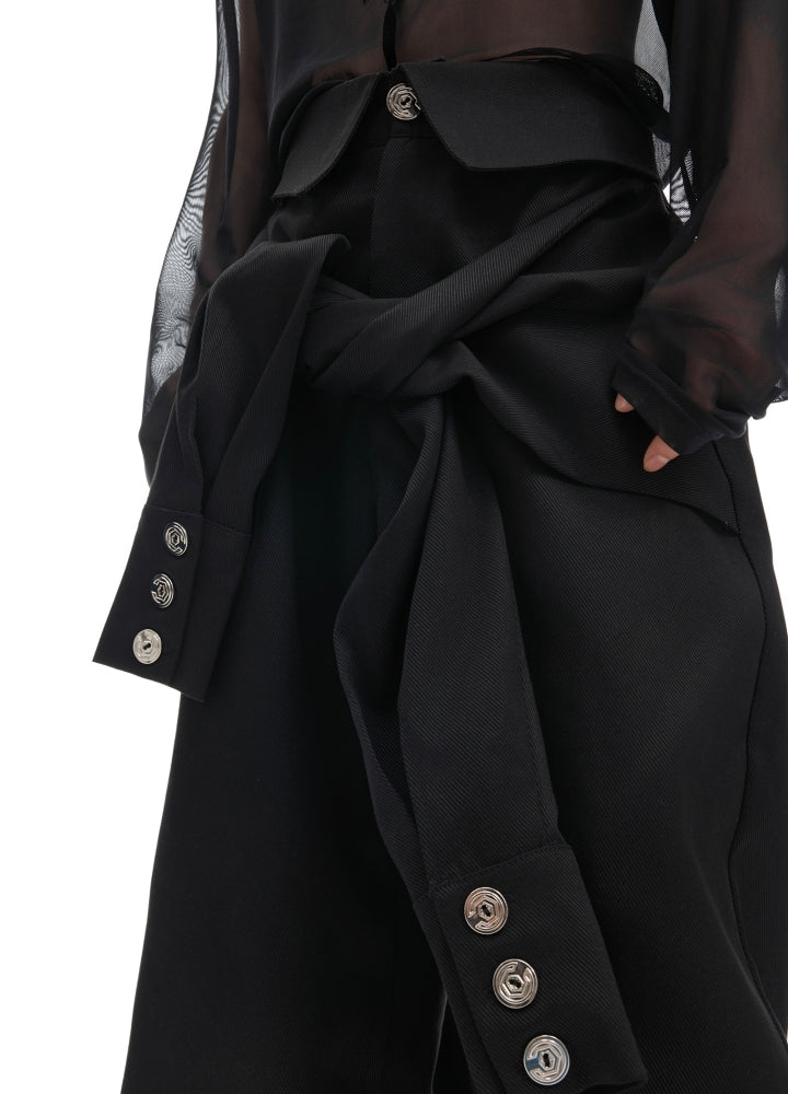 【Culture E】Layered style black over-wide pants  CE0172