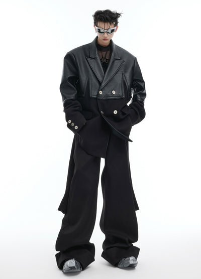 【Culture E】Layered style black over-wide pants  CE0172