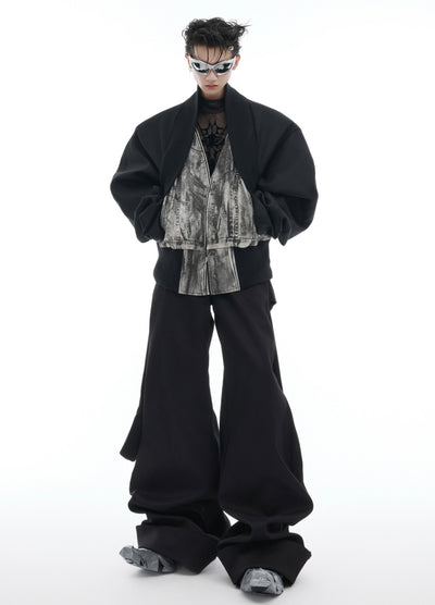 【Culture E】Layered style black over-wide pants  CE0172