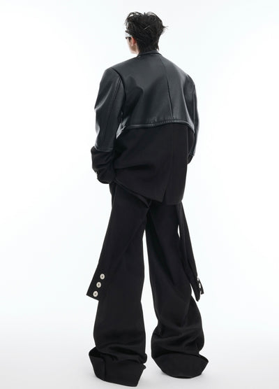 【Culture E】Layered style black over-wide pants  CE0172