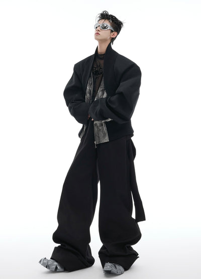 【Culture E】Layered style black over-wide pants  CE0172