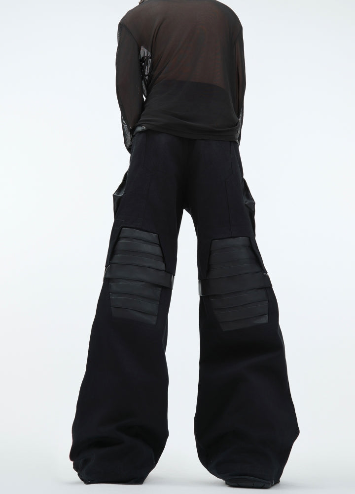 【Culture E】Patchment gimmick simple design wide flare pants  CE0173