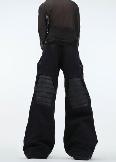 【Culture E】Patchment gimmick simple design wide flare pants  CE0173