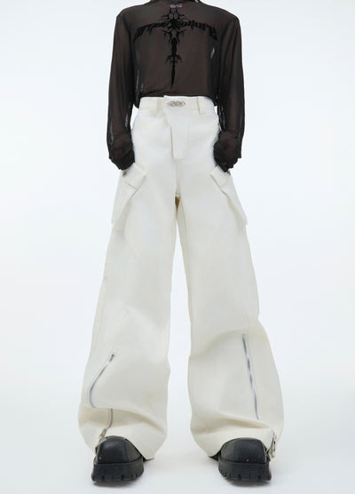 【Culture E】Patchment gimmick simple design wide flare pants  CE0173