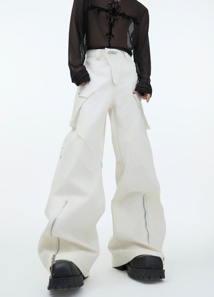 【Culture E】Patchment gimmick simple design wide flare pants  CE0173