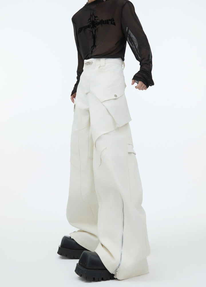 【Culture E】Patchment gimmick simple design wide flare pants  CE0173