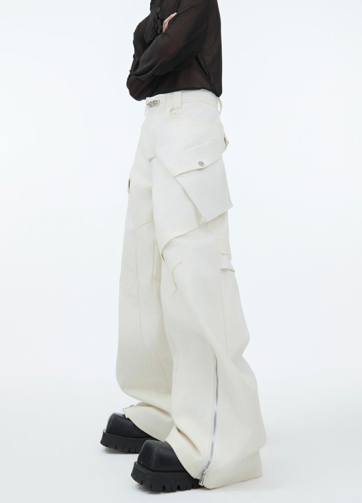 【Culture E】Patchment gimmick simple design wide flare pants  CE0173