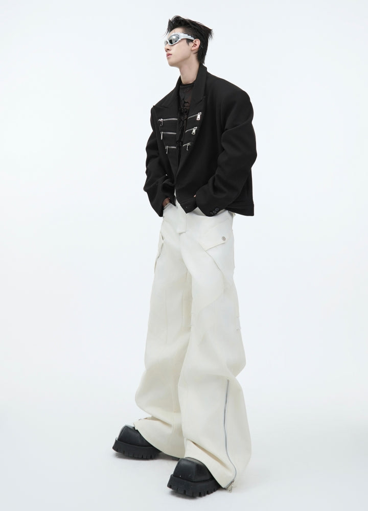 【Culture E】Patchment gimmick simple design wide flare pants  CE0173