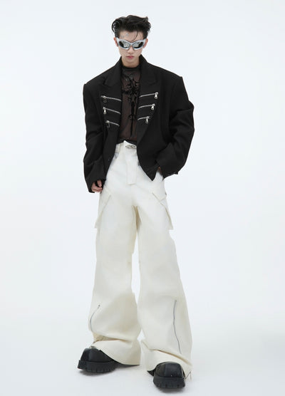 【Culture E】Patchment gimmick simple design wide flare pants  CE0173