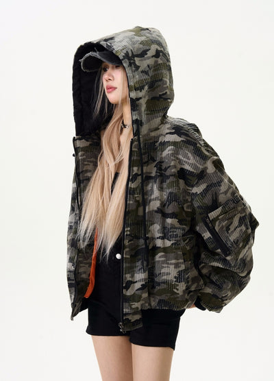 【MAXDSTR】Random camouflage design jacket with over hoodie  MD0185