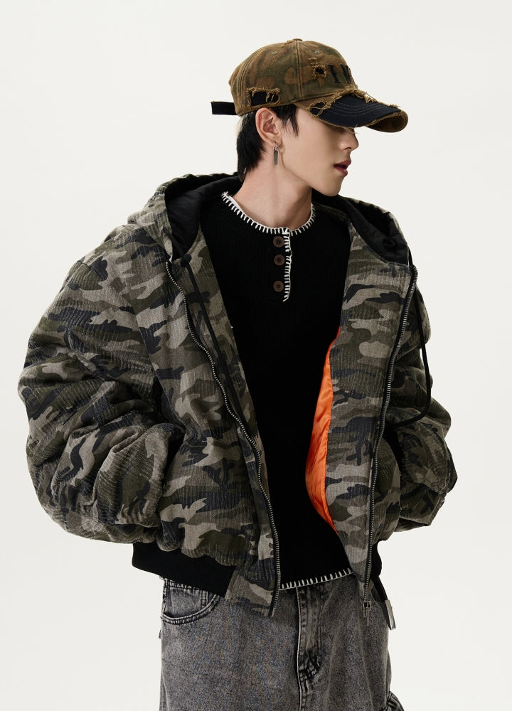 【MAXDSTR】Random camouflage design jacket with over hoodie  MD0185