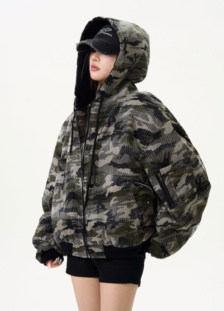 【MAXDSTR】Random camouflage design jacket with over hoodie  MD0185