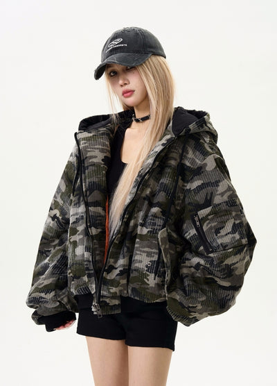 【MAXDSTR】Random camouflage design jacket with over hoodie  MD0185