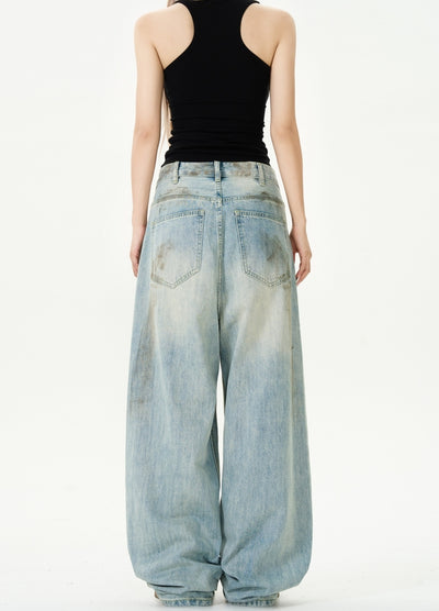 【MAXDSTR】Muddy design grunge style denim wide pants  MD0187