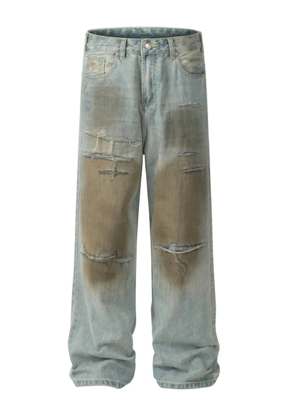 【MAXDSTR】Muddy design grunge style denim wide pants  MD0187