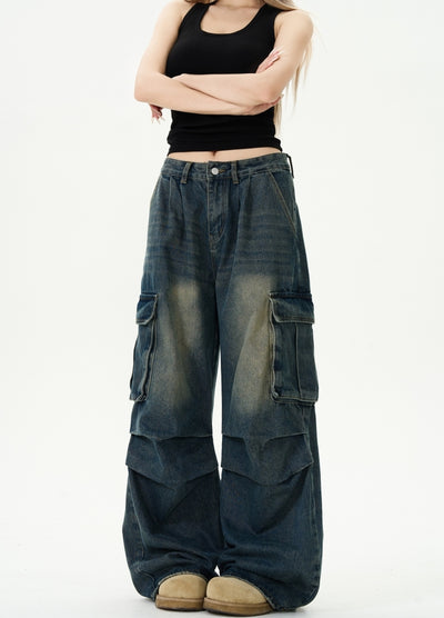 【MAXDSTR】Mid-wash dark cargo denim pants  MD0188