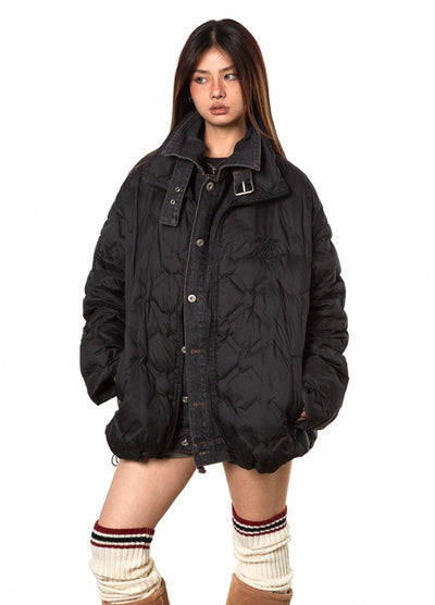 【BLACK BB】Quilted surface design neck belt jacket outerwear  BK0052