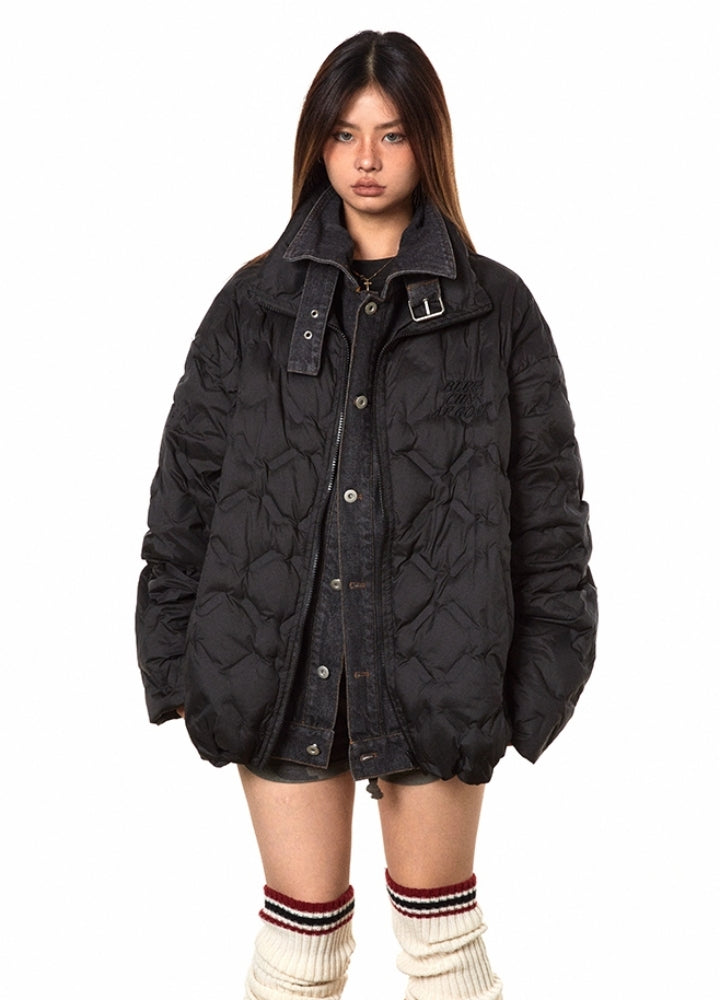 【BLACK BB】Quilted surface design neck belt jacket outerwear  BK0052