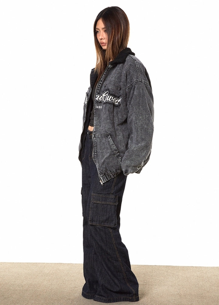 【BLACK BB】Double-washed vintage-like denim jacket  BK0053