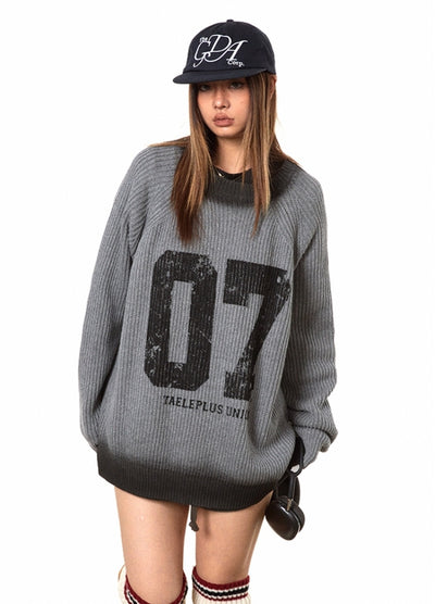 【BLACK BB】Number initial front design double color knit sweater  BK0054