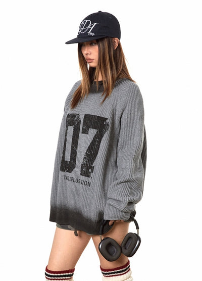 【BLACK BB】Number initial front design double color knit sweater  BK0054