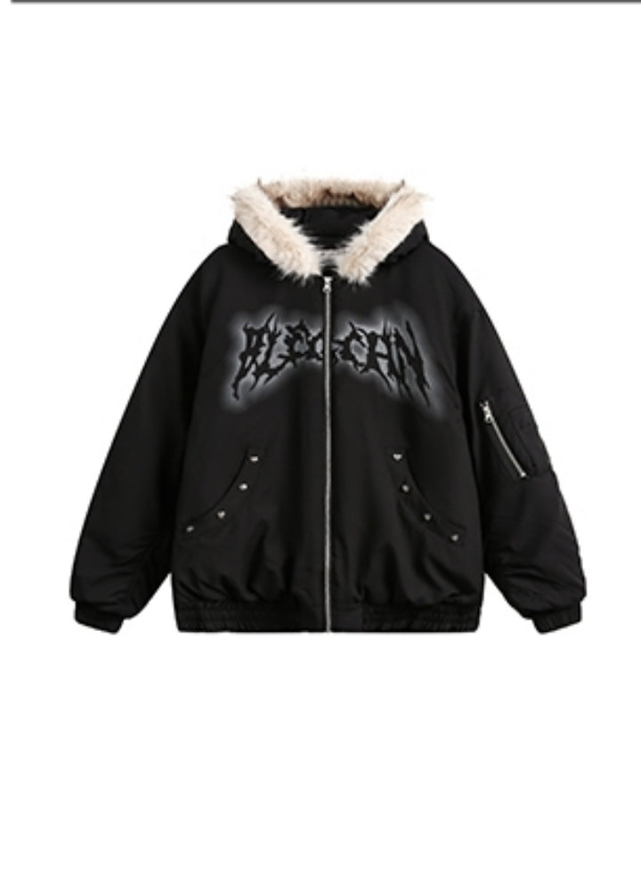 【BLACK BB】Fur hoodie design Y2K wiper style jacket  BK0059