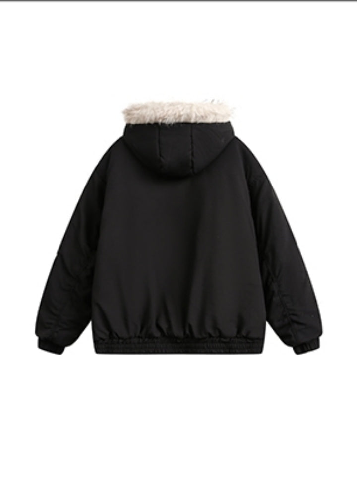 【BLACK BB】Fur hoodie design Y2K wiper style jacket  BK0059