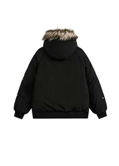 【BLACK BB】Fur hoodie design gimmick zipper silhouette jacket  BK0061